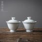 白瓷青花手绘 仿古高脚盖碗景德镇功夫茶具敬茶碗 玉泥手工三炮台